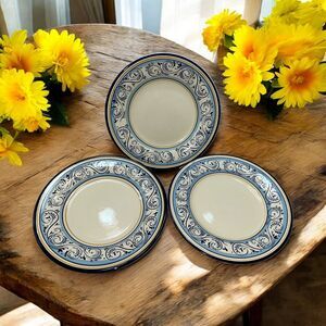 Better Homes and Gardens RENES‎ 8.5" Salad Plate Set 3 Blue Scroll Gold Band